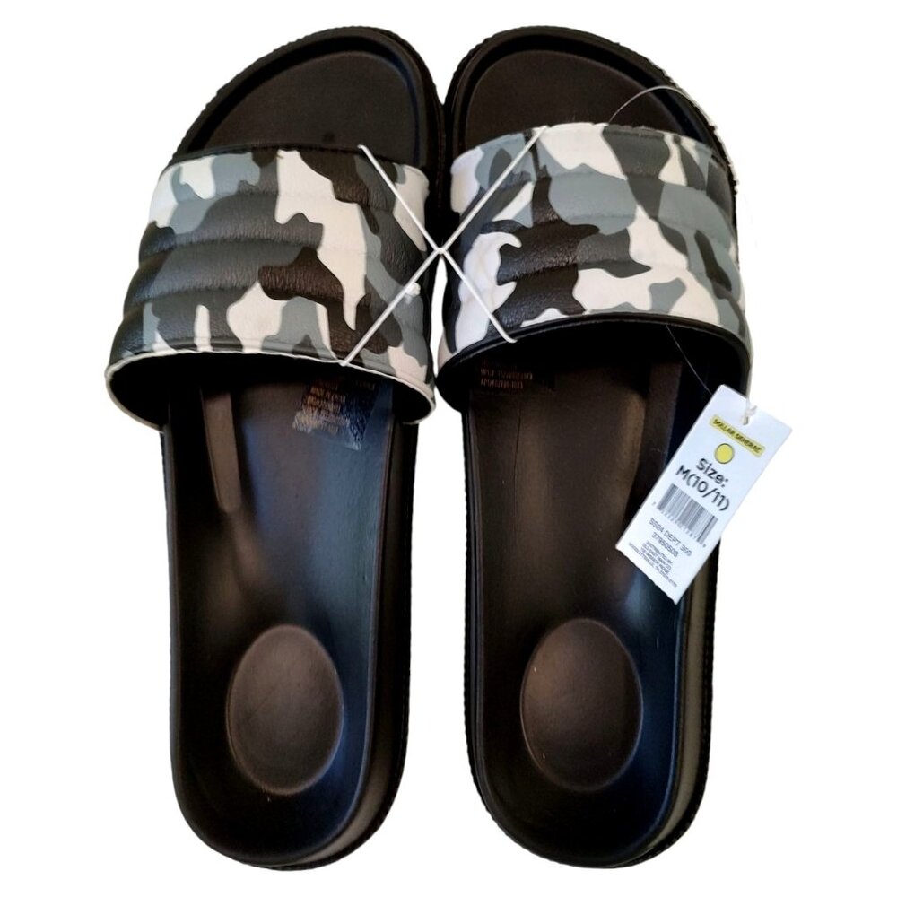 Mens Camouflage Slide Sandals Size M 10/11 Black & Gray Comfortable Slip On Foot